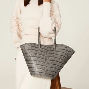 Little Liffner Tall Tulip Tote - Grey Croc Embossed Leather - Sculpture Bag